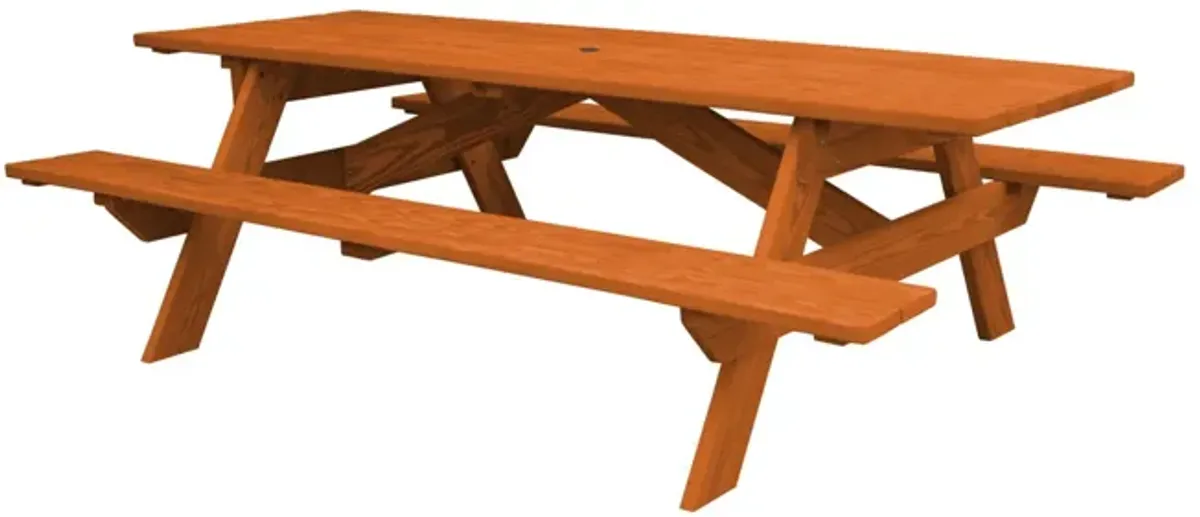 94" Solid Wood Outdoor Picnic Table With Umbrella Hole - Redwood