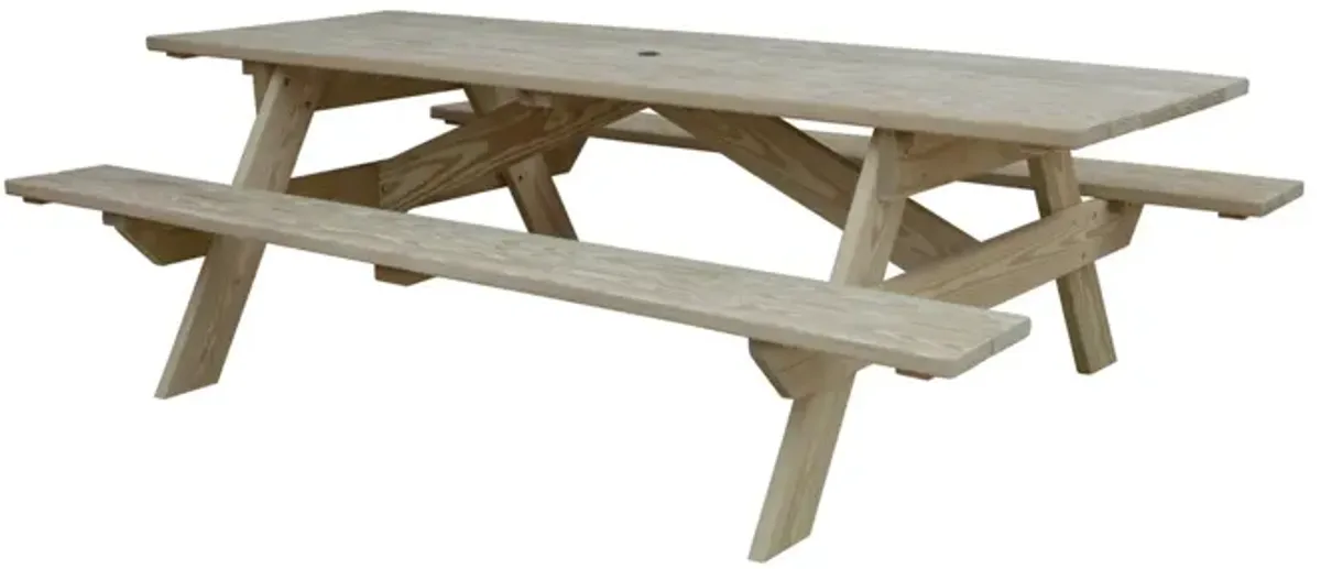 Solid Wood Outdoor Picnic Table With Umbrella Hole - Beige