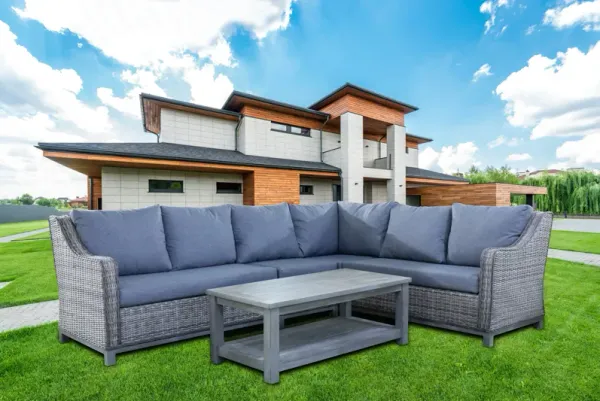 5 Piece Outdoor Wicker Sectional Set with Coffee Table
