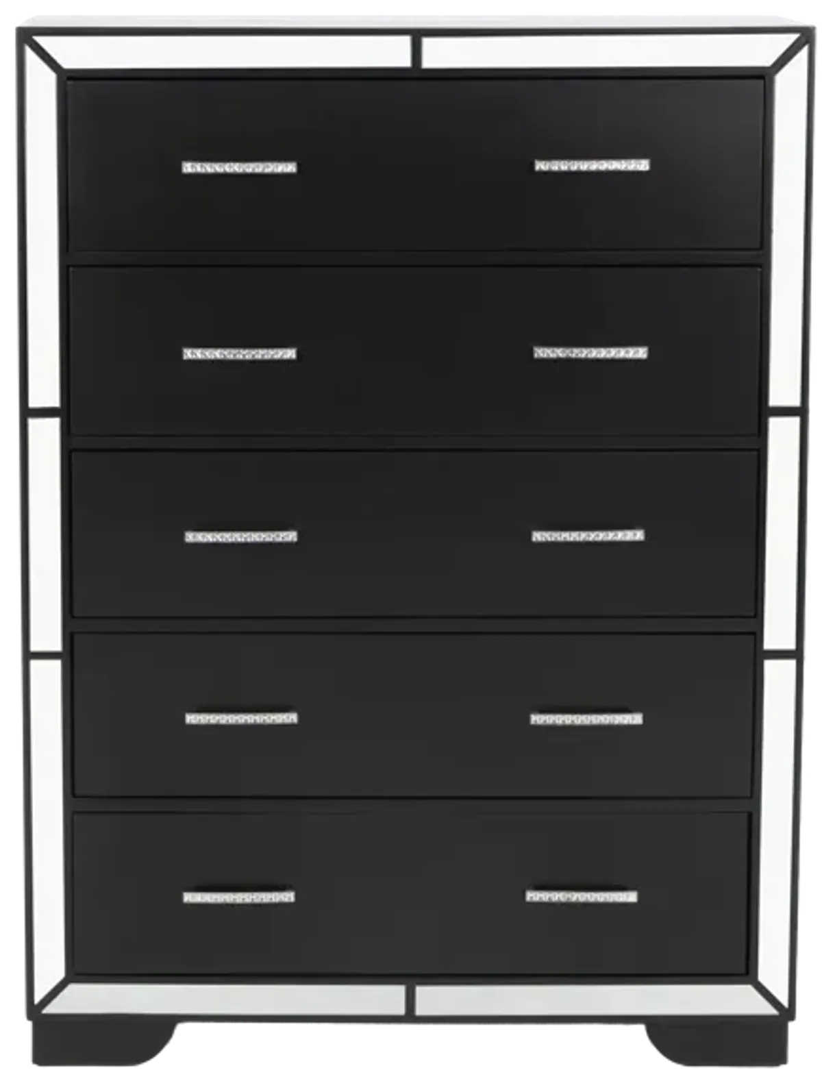 Black 5-Drawer Chest with Mirrored Accents and Chrome Handles