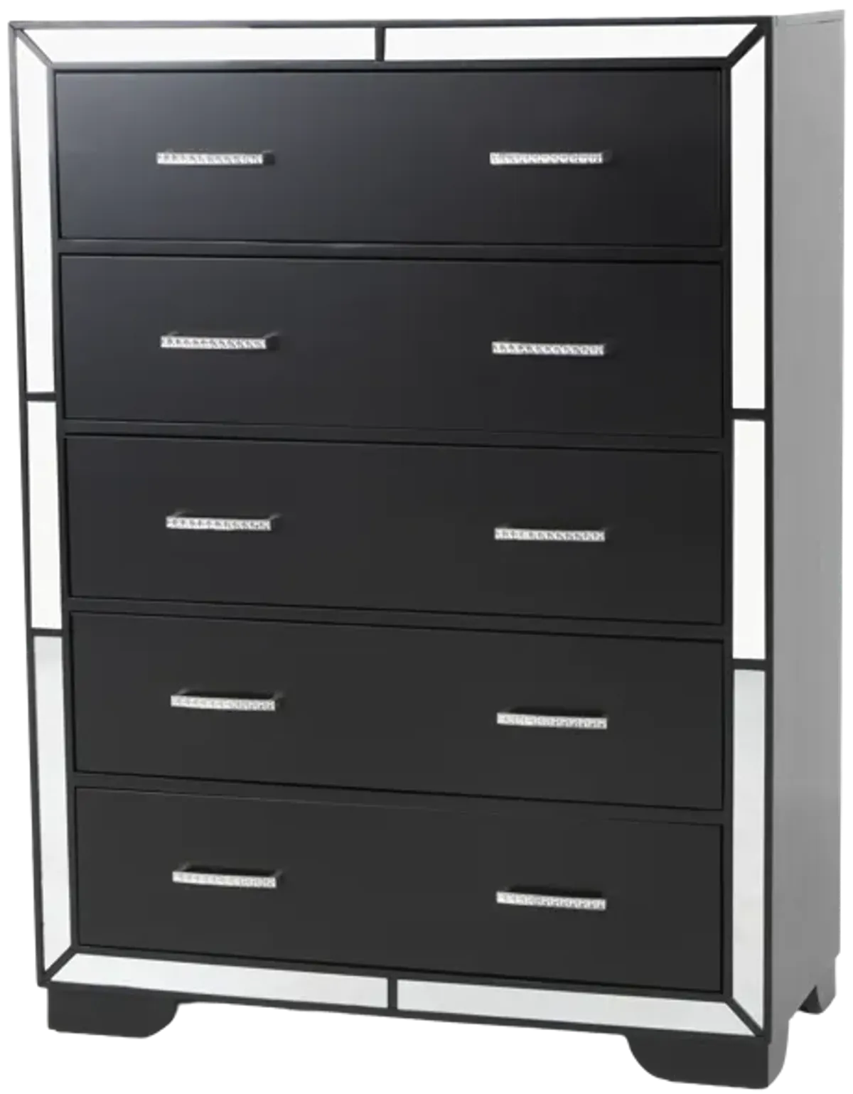 Black 5-Drawer Chest with Mirrored Accents and Chrome Handles