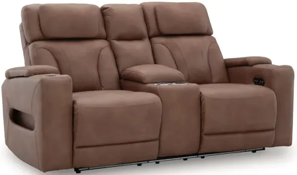 Clean-Slate - Caramel - Power Reclining Loveseat With Console / Adj Headrest