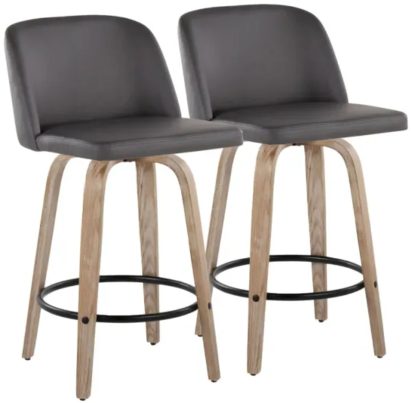 Toriano - Contemporary Fixed Height Counter Stool With Swivel & Round Footrest (Set of 2) - White Washed / Gray