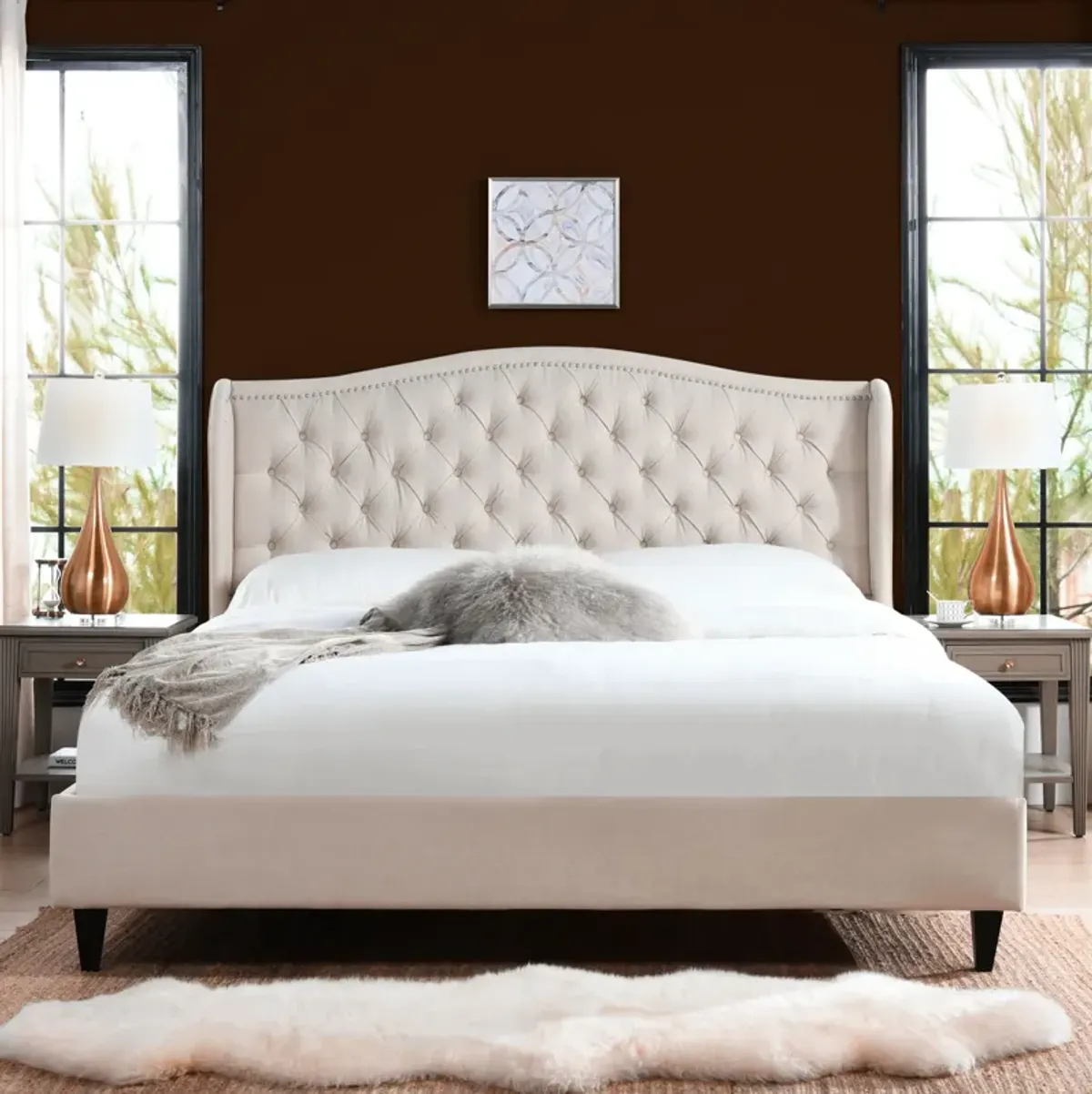 Coverley - King Tufted Shelter Platform Bed - Sky Neutral Beige