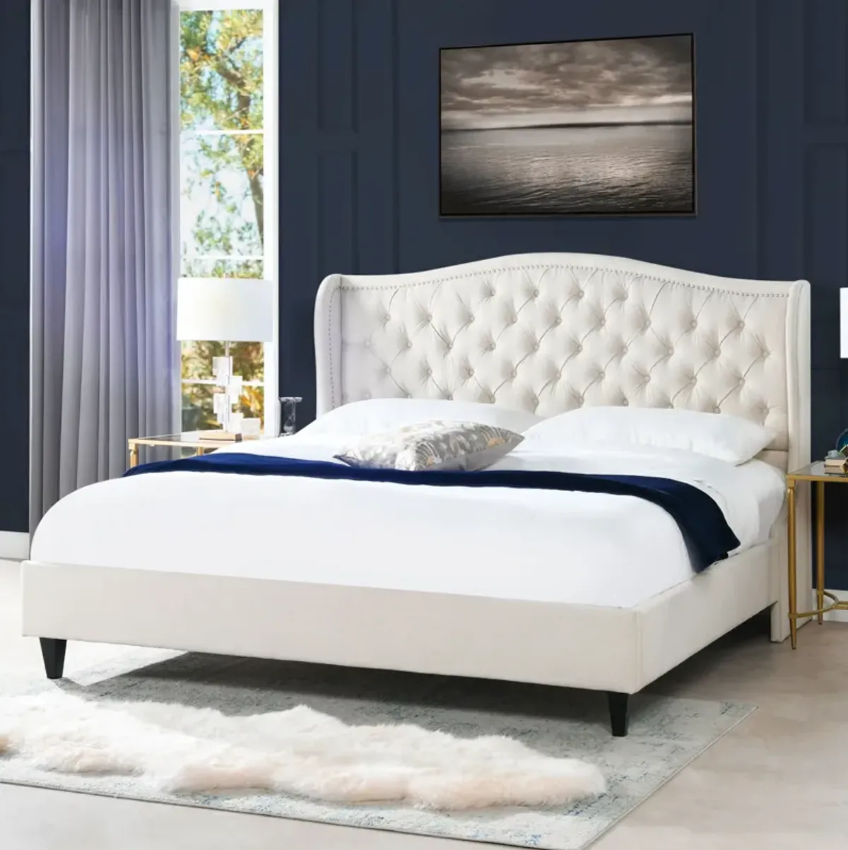 Coverley - King Tufted Shelter Platform Bed - Sky Neutral Beige