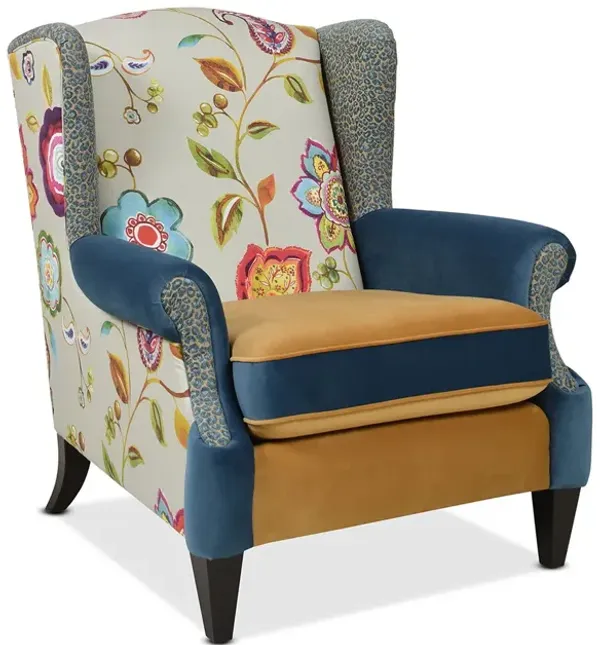 Anya - Boho Chic Wingback Accent Arm Chair - Floral / Leopard / Blue Teal / Yellow Gold