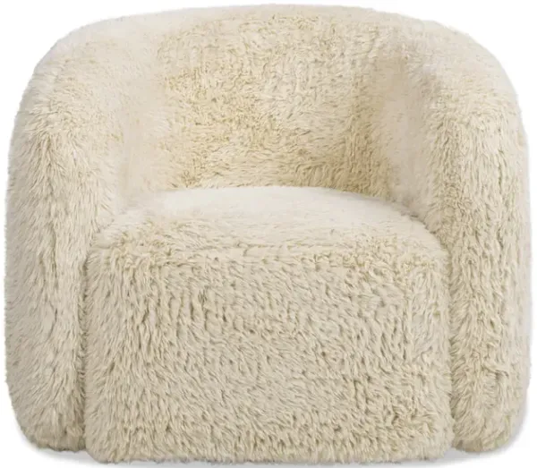 Colt - Fur Swivel Upholstered Barrel Accent Arm Chair - Cream Beige