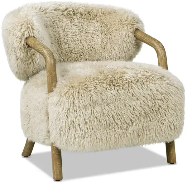 Becker - Rustic Oak Sheepskin Upholstered Accent Arm Chair - Taupe Beige