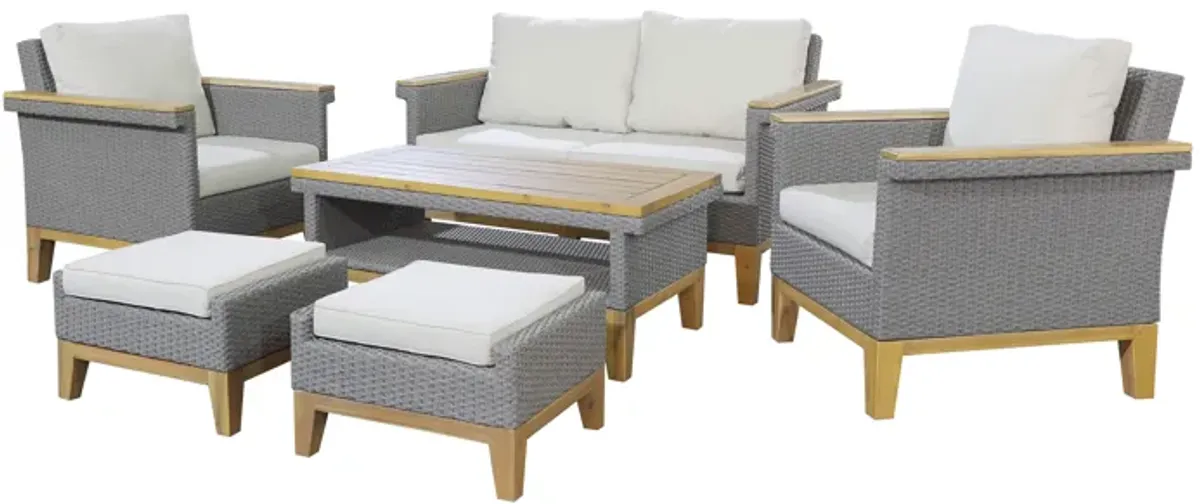 6-Piece Outdoor Patio Conversation Set with Wicker Frame and Cushions