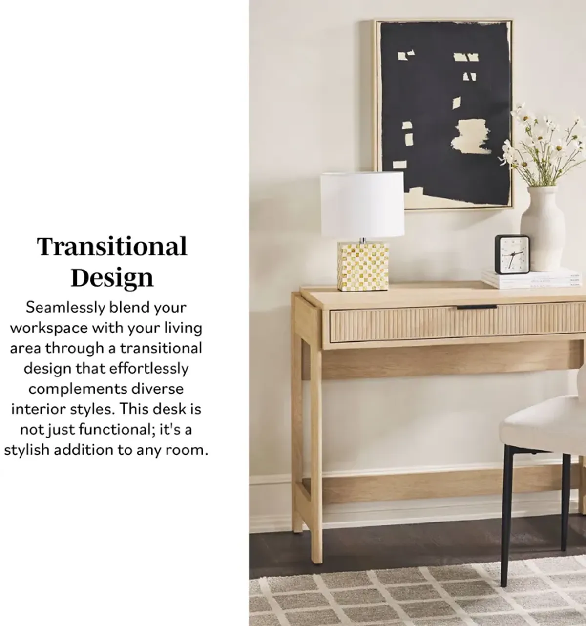 Transitional Reeded Writing Desk With Drawer