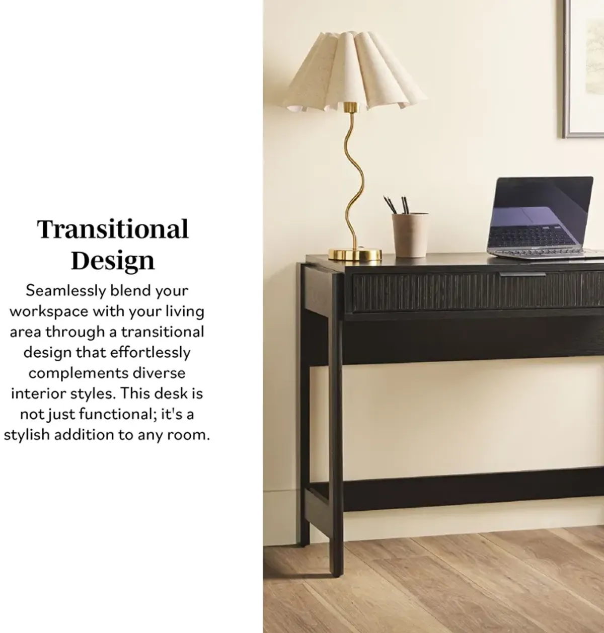 Transitional Reeded Writing Desk With Drawer