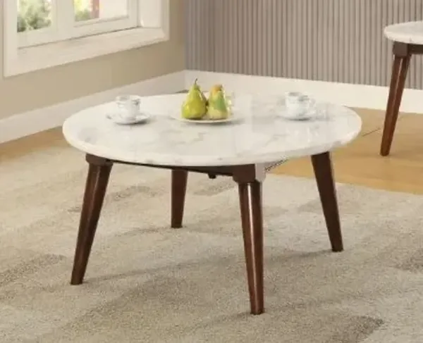 Gasha - Coffee Table - White Marble / Walnut