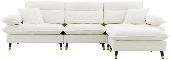 L Shaped Convertible Sectional Sofa 4 Seat Tufted Couch Set With Two Tone Adjust Legs Cloud Movable Ottoman