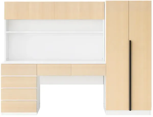 2 Door Storage Desk Wardrobe For Bedroom With Shelves And Drawers