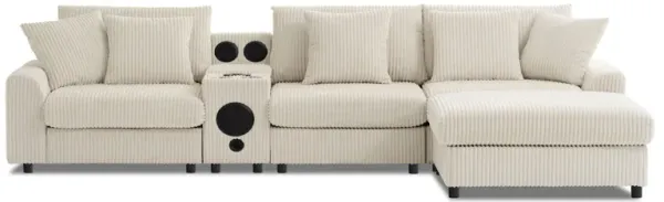 Sectional With Bluetooth Speakers L Shaped Couch With Console USB Charger, Cup Holders Storage Ottoman Deep And Wide Seat Cloud Sofa