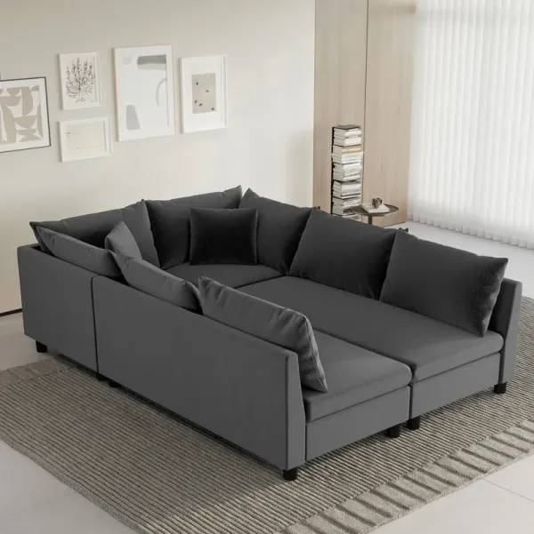 Modular Sectional Bed Couch Set With Pillows Free Combination, Minimalist Style Oversized 6 Seat Convertible Sofa