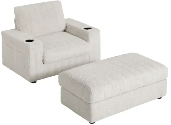 Oversized Chaise Lounge Indoor Rabbit Fur Sofa Bed With Storage Ottoman And Armrests Cup Holders With Deep Seat