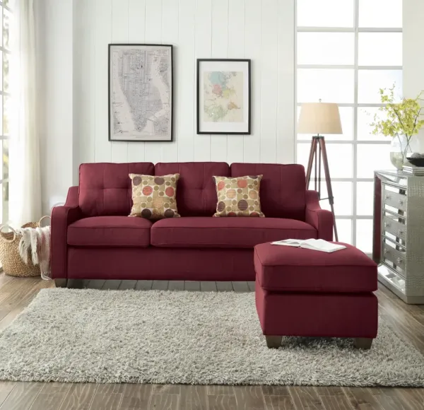 Cleavon II - Reversible Sectional Sofa & Ottoman With 2 Pillows - Red