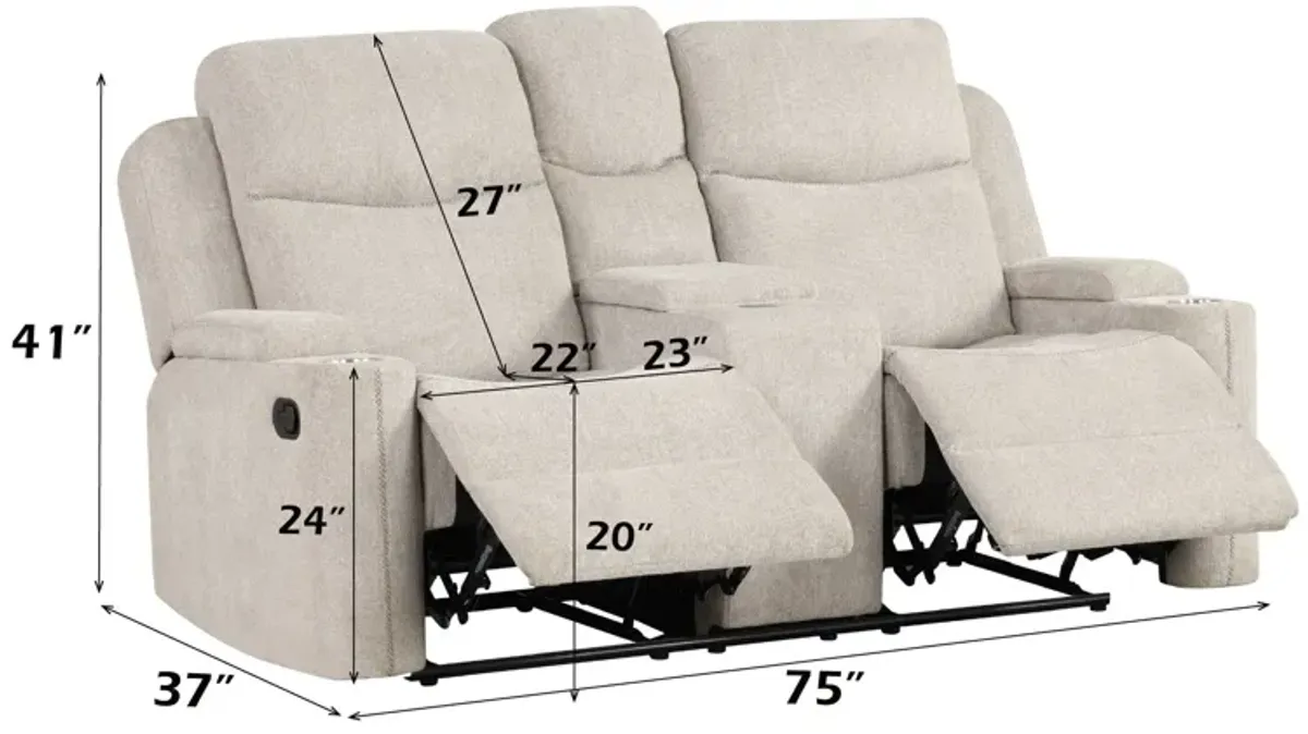 Galya - Motion Loveseat With Console - Light Gray