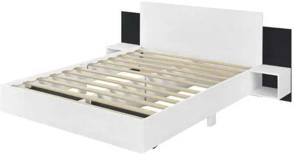 Floating Platform Bed, With LED Lights, Bedside Nightstand