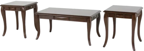 Transitional Dark Brown 3-Piece Coffee Table Set with Framed Inlay-Style Tops & Curved Legs