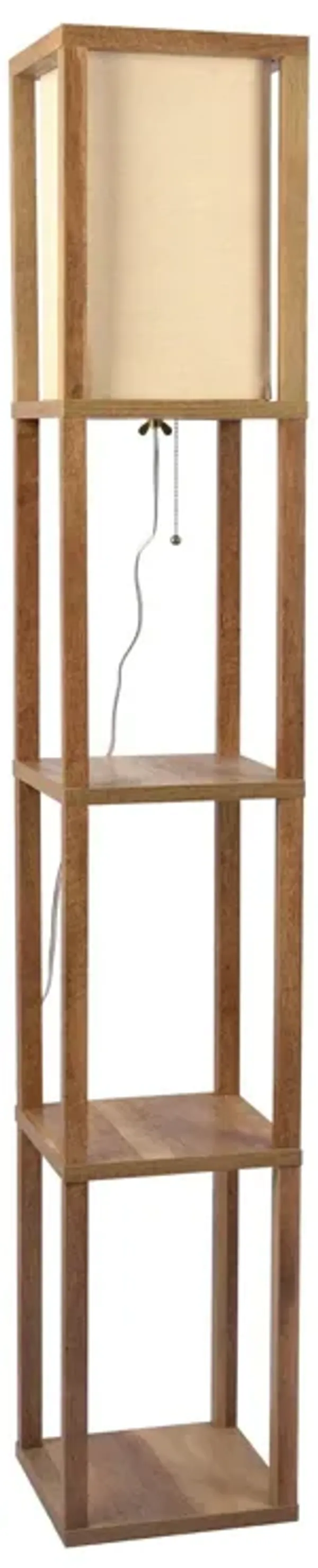 Pinnacle - Shelf Floor Lamp For Bedroom / Living Room, Long Shade - Natural Wood / White