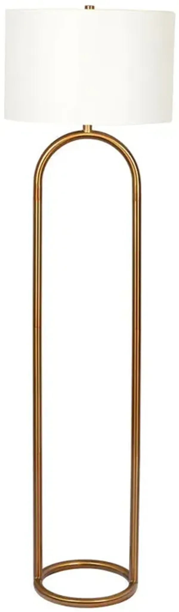 Vivid - Ring Base Floor Lamp With Large Drum Shade - Antique Brass / White