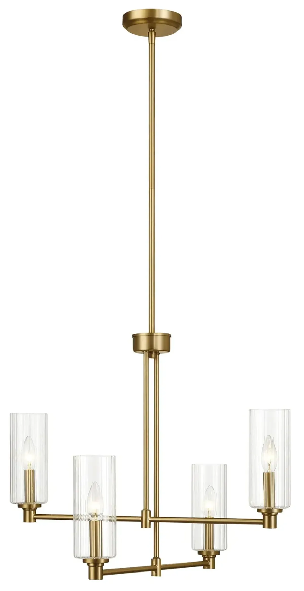 Enigma - 4 Lights Chandelier With Clear Ribbed Satin - Antique Brass / Clear / Gold