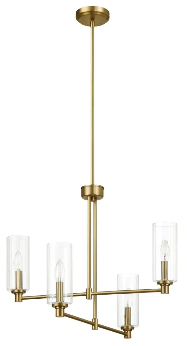 Enigma - 4 Lights Chandelier With Clear Ribbed Satin - Antique Brass / Clear / Gold