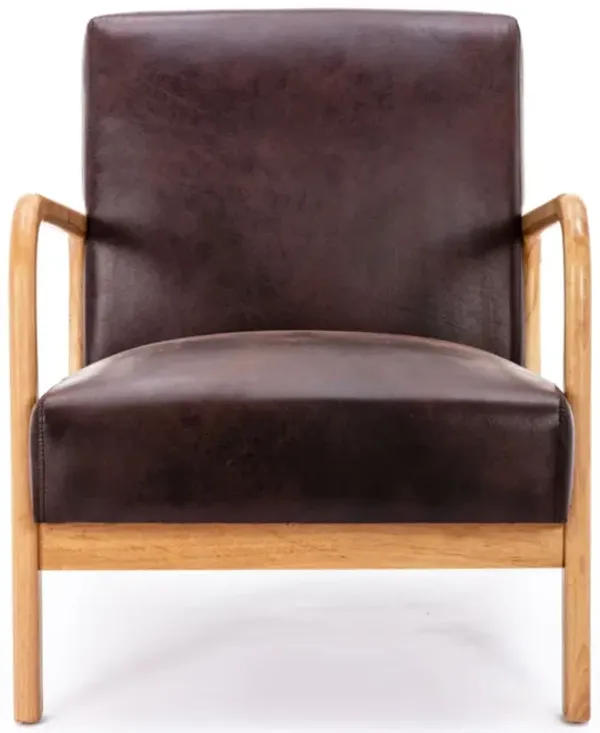 Classic Mid-Century Modern Accent Chairs, Open Framed Armchair With Cushioning Brown - Dark Brown