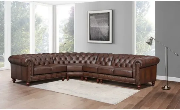 Alton Bay - Leather L-Shaped Convertible Sectional - Brown