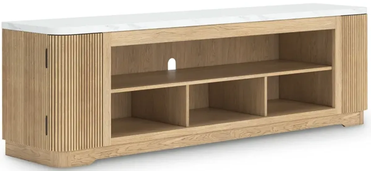 Camdill - XL TV Stand With Fireplace Option - Light Brown