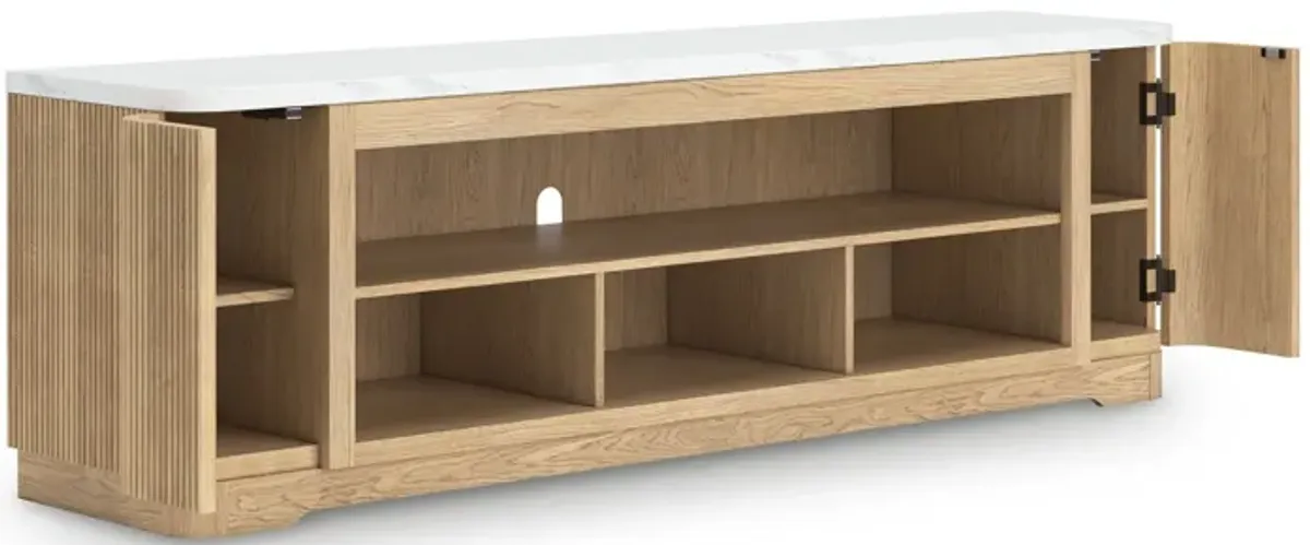 Camdill - XL TV Stand With Fireplace Option - Light Brown