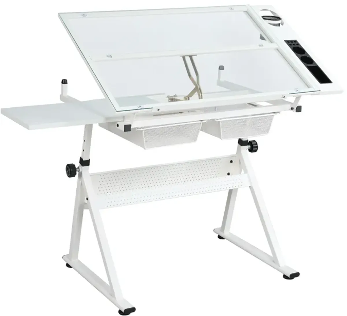 Adjustable Tempered Glass Drafting Printing Table With Chair