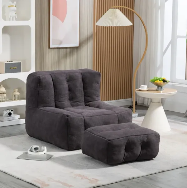 Fluffy Bean Bag Chair, Comfortable Bean Bag For Adults And Children, Super Soft Lazy Sofa Chair With Memory Foam And Ottoman, Indoor Modern Focus Bean Bag Chair For Living Room, Bedroom, Apartment