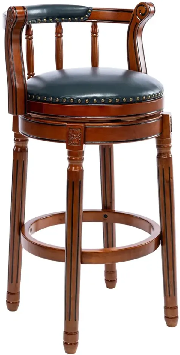 Swivel Cow Top Leather Wooden Bar Stool, 360 Degree Swivel Bar Height Chair With Backs For Home Kitchen Counter