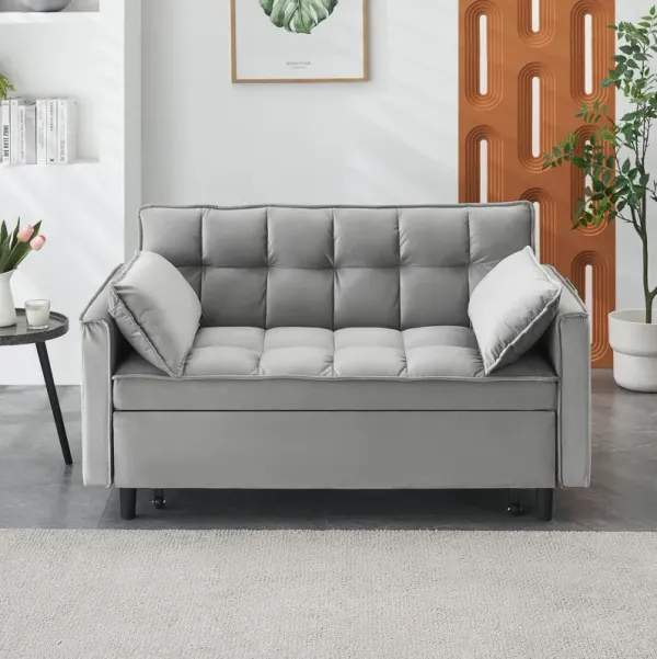 Modern Velvet Sofa, Sofa Pull-Out Bed, Small Love Seat Casual Sofa With Back, With Pillow, Pockets, Living Room Furniture, 3 In 1 Convertible Sleep Sofa Bed