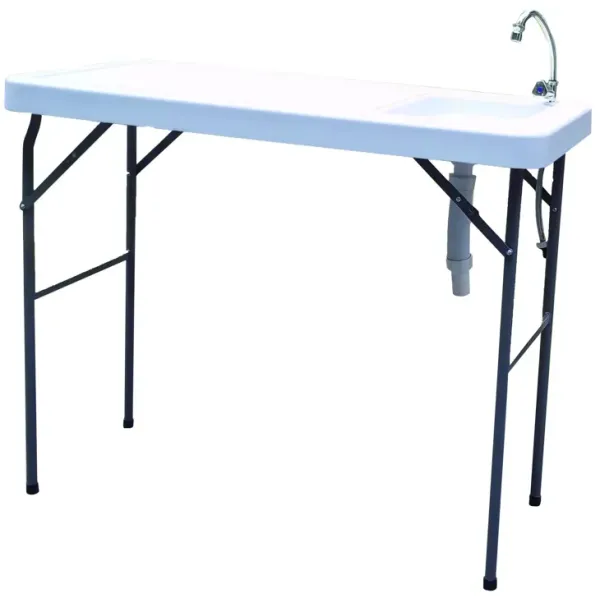 Outdoor Fish And Game Cutting Cleaning Table With Sink And Faucet - Off White
