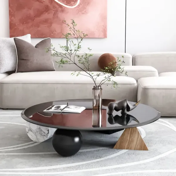 36" Round Tempered Glass Table Top Black Glass Thick Beveled Polished Edge