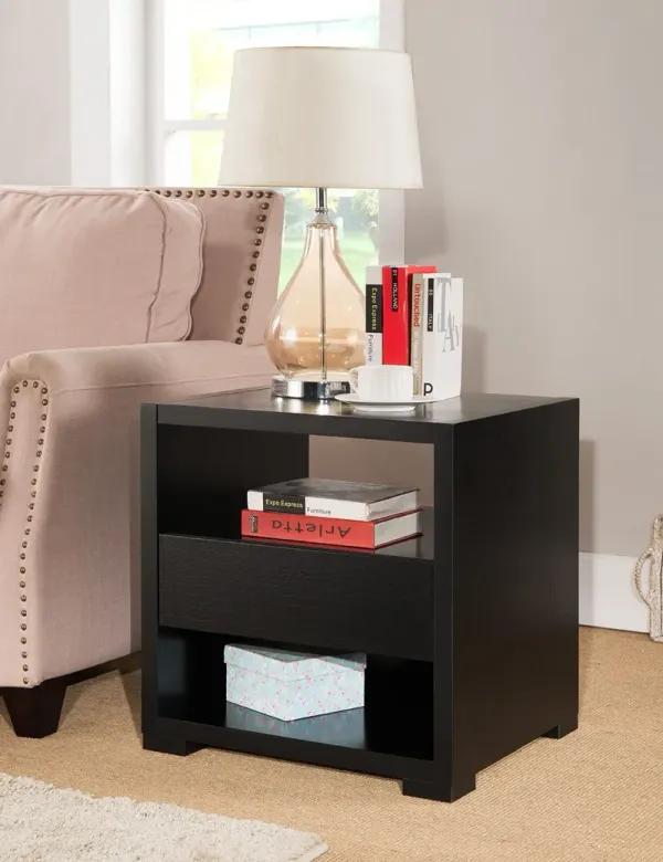 Accent Table, Sofa Side Table With Drawer And 2 Tier Shelves - Black