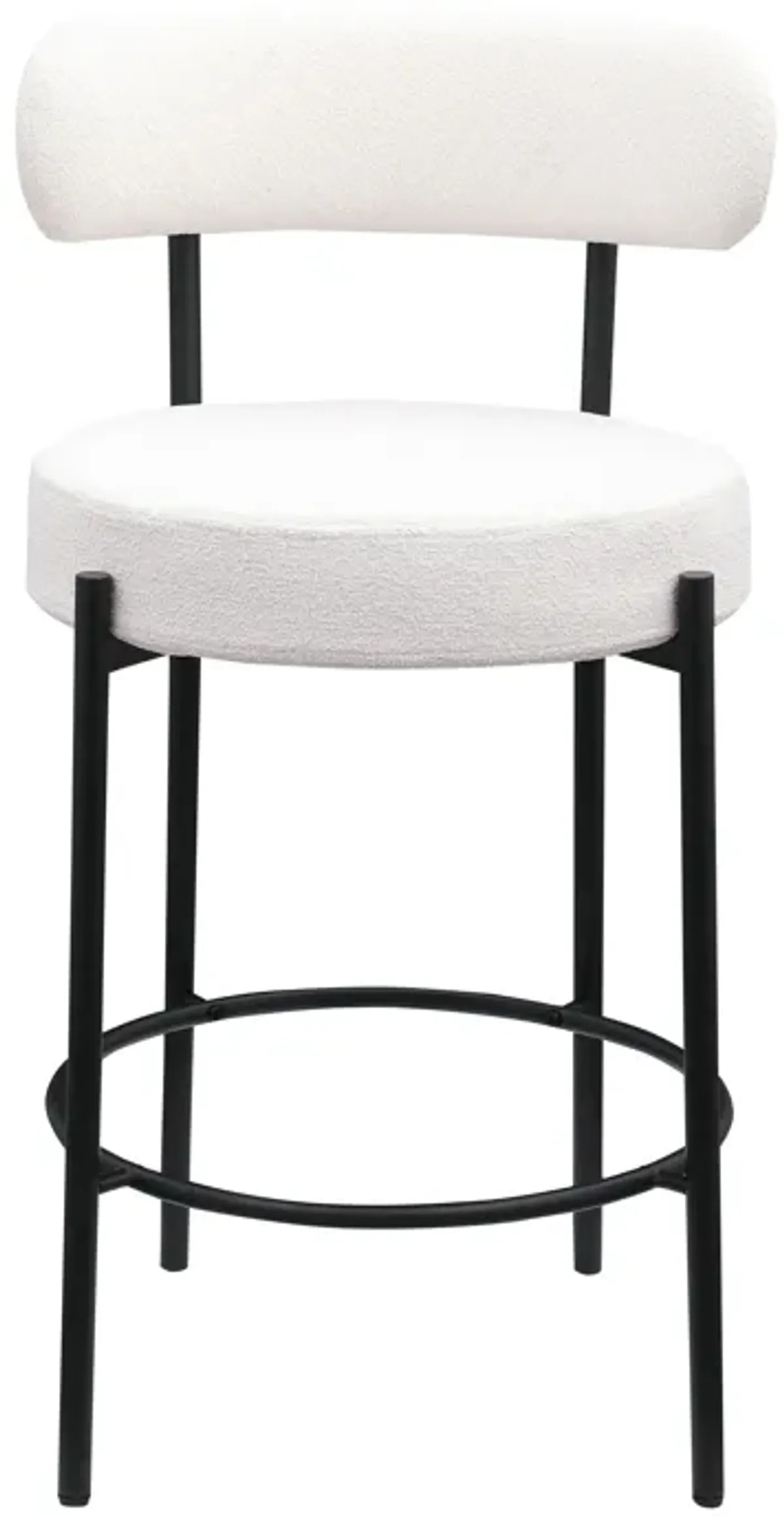 Modern Sherpa Counter Height Stools, Uphsoltered Seat Height Barstools With Brushed Brass Metal Legs Round Low Back Kitchen Stools With Footrest For Dining Room (Set of 2)