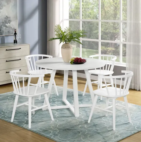 Edo - 5 Piece Dining Set, Trestle Dining Table With 4 Windsor Chairs - White