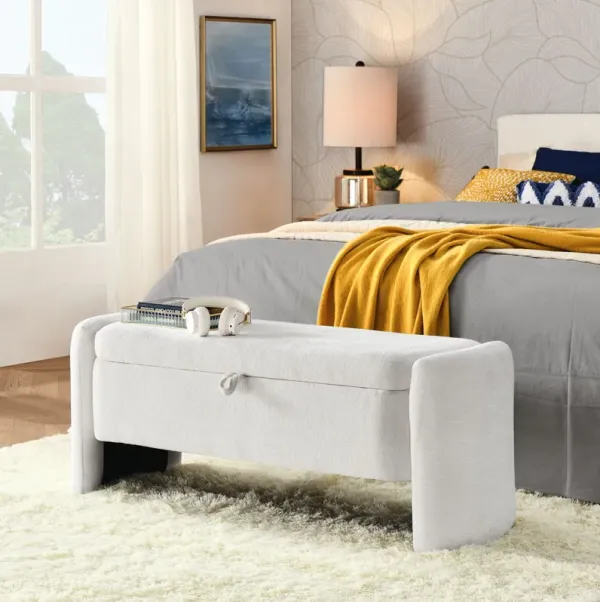 Oval Ottoman Storage Bench Chenille Bench With Large Storage Space For The Living Room, Entryway And Bedroom