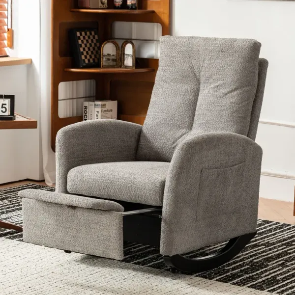 Accent Rocking Chair & Footrest High Back Rubber Wood Rocking Legs Bedroom Living Space - Gray