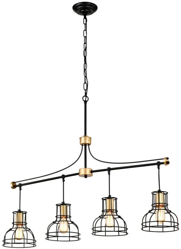 Dining Room Light Fixture / Chandelier Table, 40 -" Hanging For Farmhouse Linear Chandeliers, 5 Light Kitchen Island Lighting Ceiling Chandelier, With Metal Lampshade - Gold / Matte Black