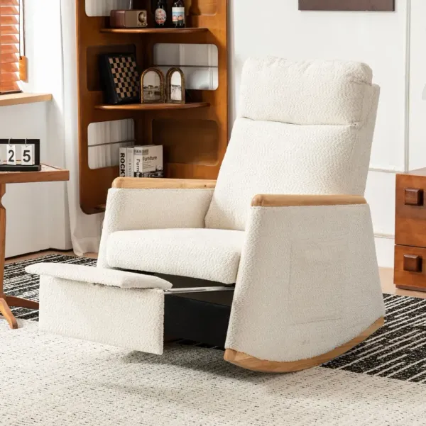 Accent Rocking Chair With Footrest, High Back Rubber Wood Rocking Legs Bedroom Living Space