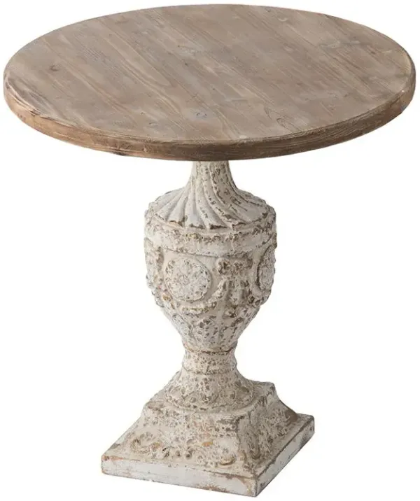 Antique Round Wood Table - Antique White / Gray