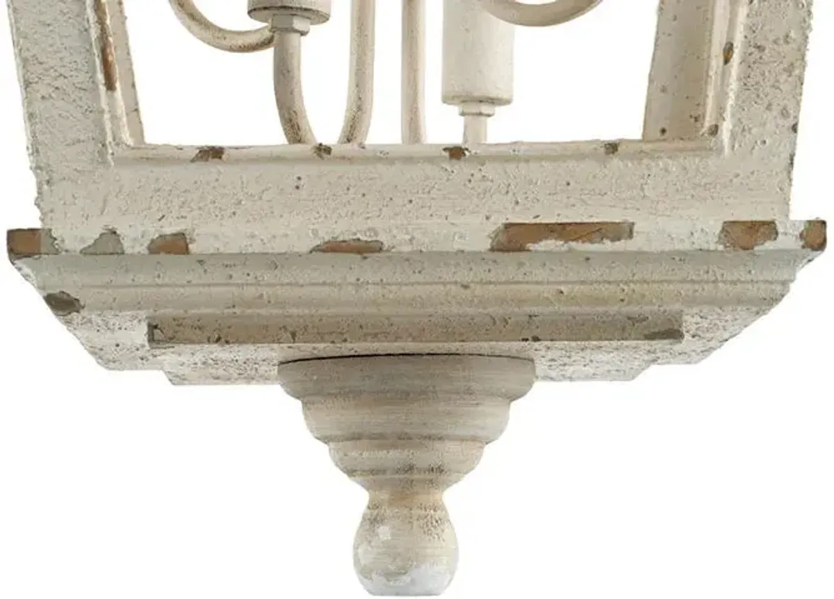 4 Light Wood Chandelier, Hanging Light Fixture With Adjustable Chain For Kitchen, Bulb Not Included - Cream White