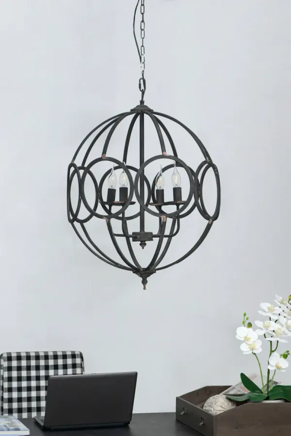 4 Light Metal Chandelier, Hanging Light Fixture With Adjustable Chain For Kitchen, Bulb Not Included - Black