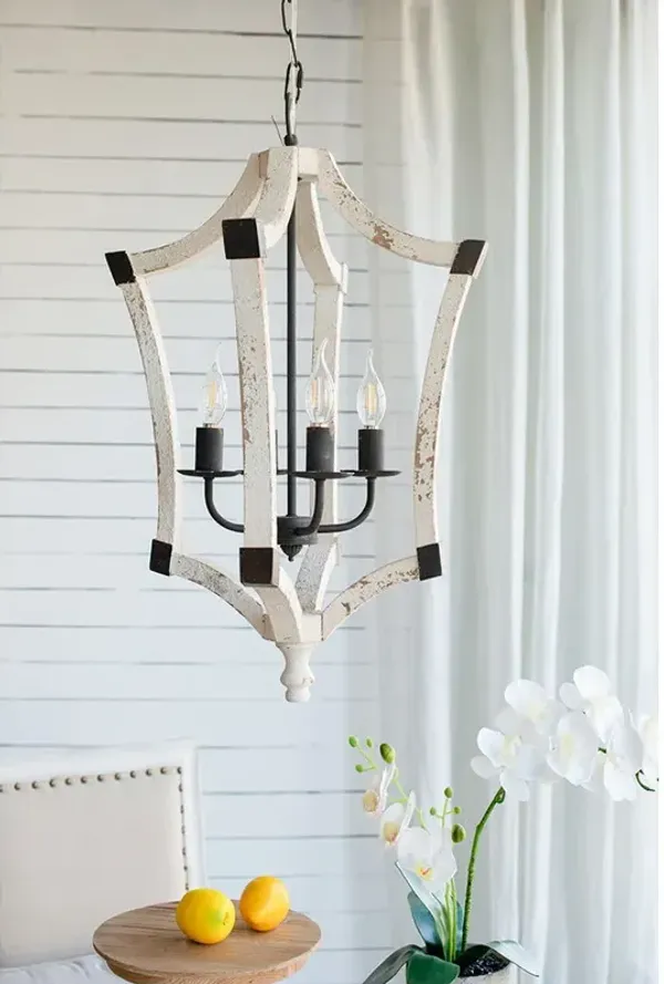 4 Light Chandelier, Hanging Light Fixture With Adjustable Chain For Kitchen, Bulb Not Included - Cream